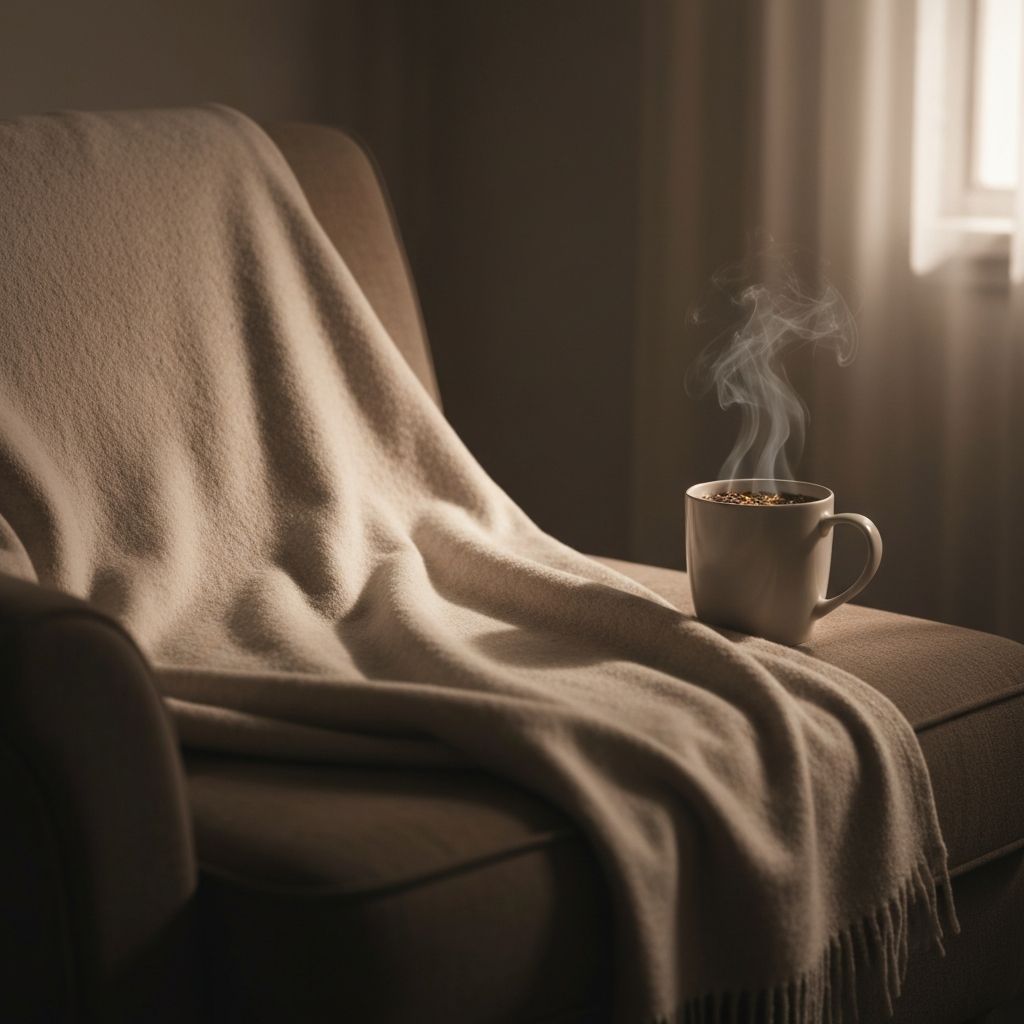 Cosy blanket with steaming mug