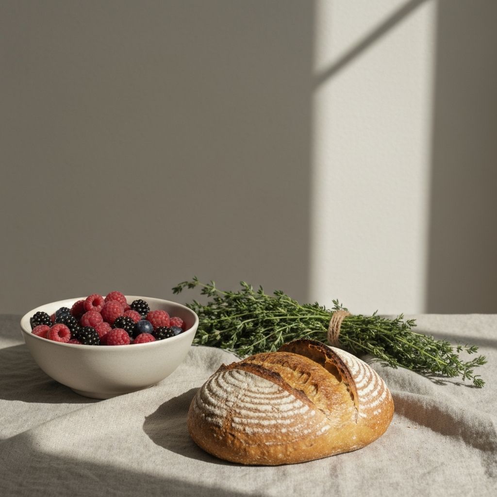 Natural foods in gentle light on linen